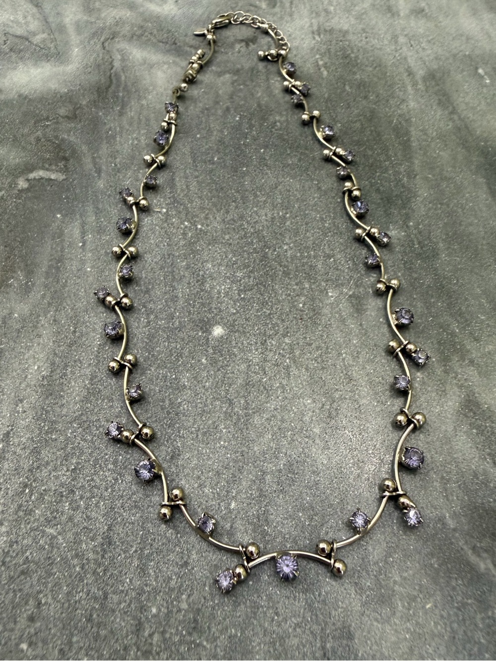 Vintage Monet Purple Crystal Station Silver Necklace